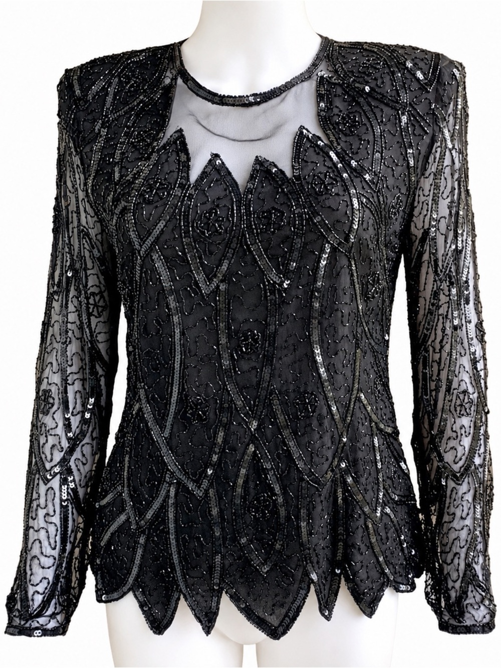 Vintage Stenay Silk Sequin & Beaded Embellished Blouse size  women’s small S